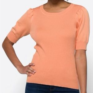 Pleated short sleeved salmon light sweater- super soft!